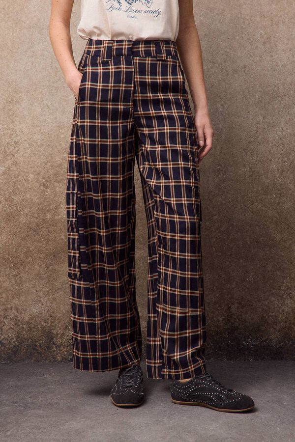 Slowlove Plaid barrel cut trousers Green