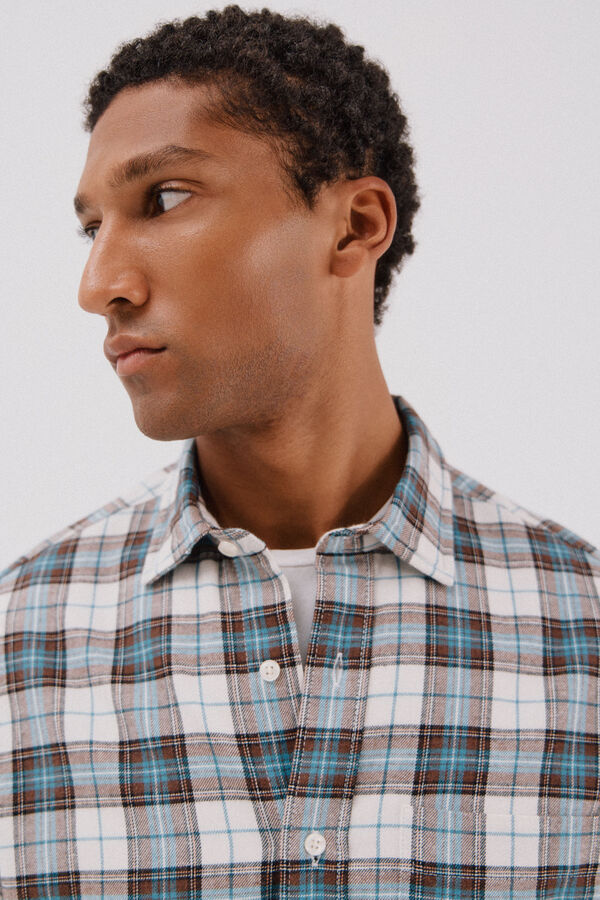 Cortefiel Checked flannel shirt Turquoise