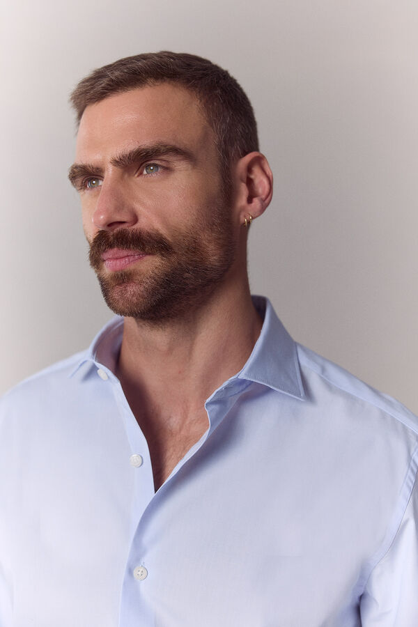 OOTO Camisa lisa de manga comprida em popelina Azul