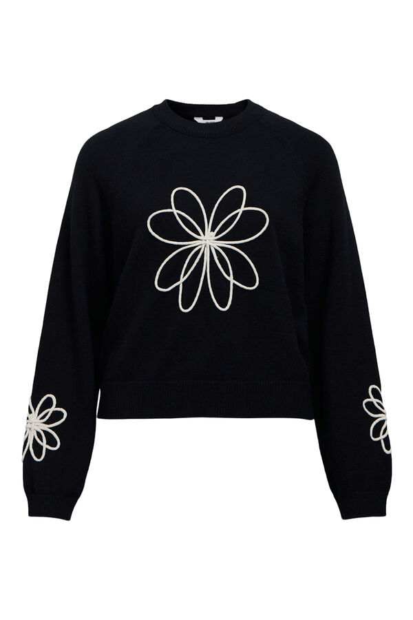 Object Camisola de malha bordado com flores Preto