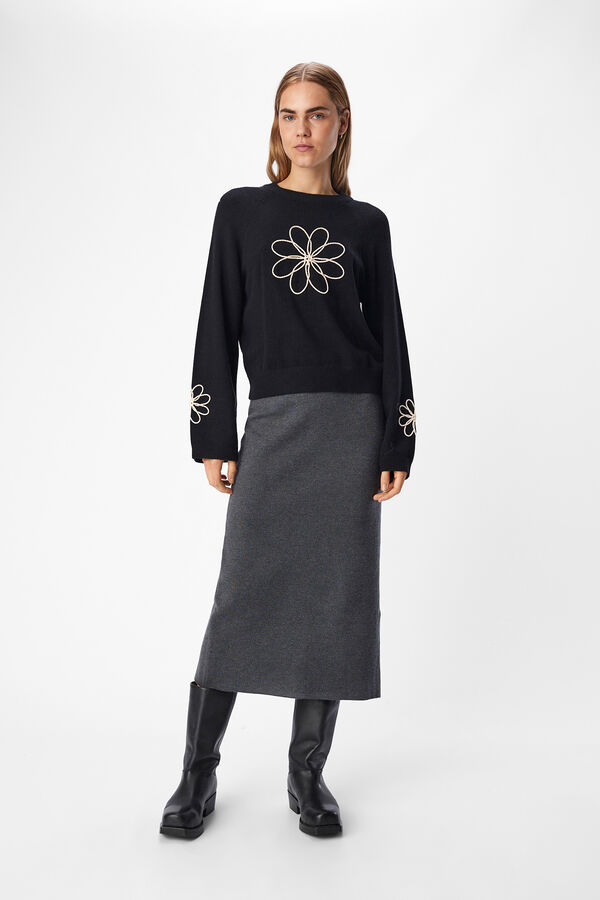 Object Camisola de malha bordado com flores Preto