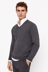 Cortefiel Cotton-cashmere V-neck jumper Grey