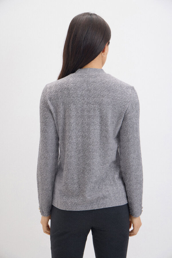 Cortefiel Elasticated houndstooth textured T-shirt Grey