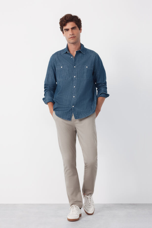 Cortefiel Slim-fit print chinos pants Beige