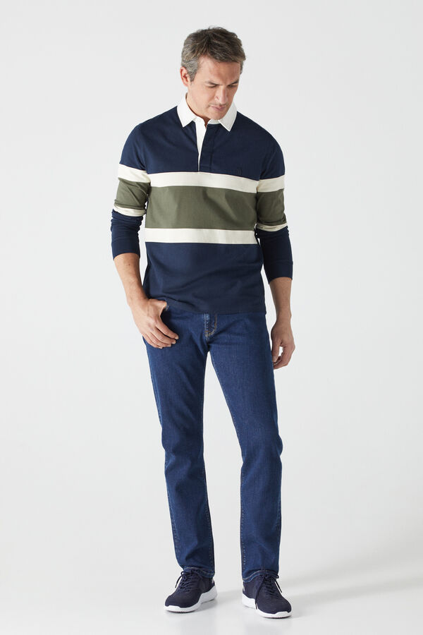 Cortefiel Placement stripes rugby shirt Navy