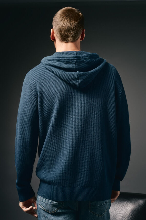 OOTO Cárdigan cremallera y capucha Azul oscuro