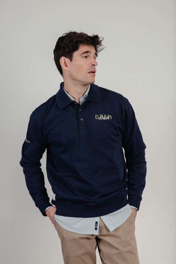 elPulpo Sweatshirt unisex com gola rugby Azul