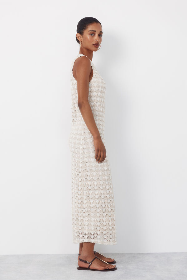 Cortefiel Vestido estruturado r&uacute;stico Ecru