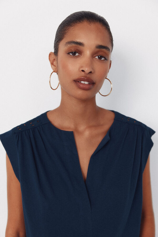 Cortefiel Embroidered back yoke t-shirt Navy