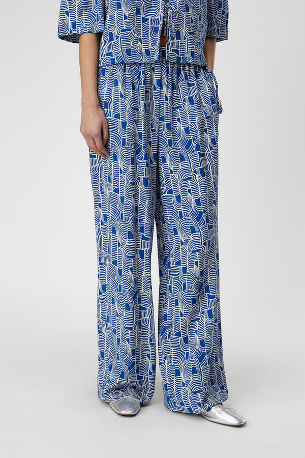 Cortefiel Printed flowing trousers Blue