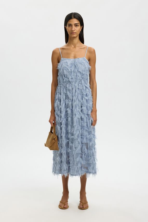 Vestido midi con tejido flecos