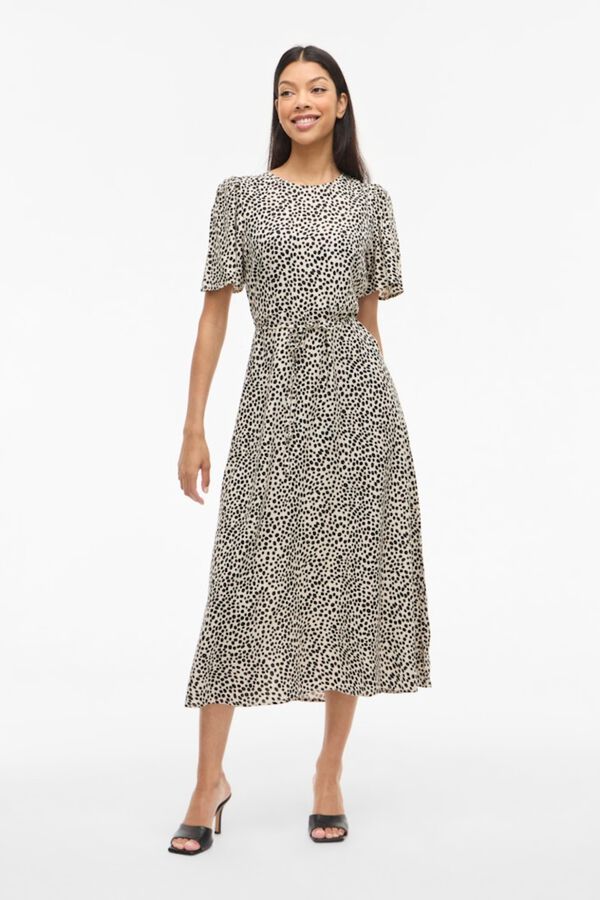 Vila Vestido midi estampado em viscose Impress&atilde;o