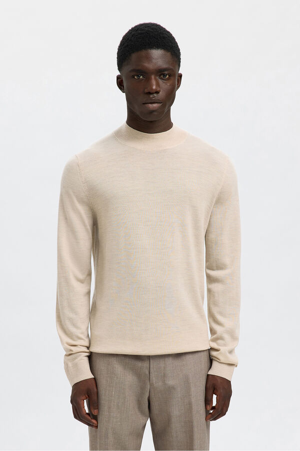 Selected Camisola de gola falsa 100% lã merino. Cinzento
