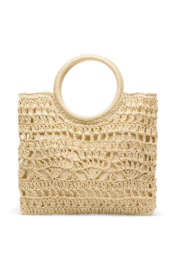 Cortefiel Raffia braided pouch Nude