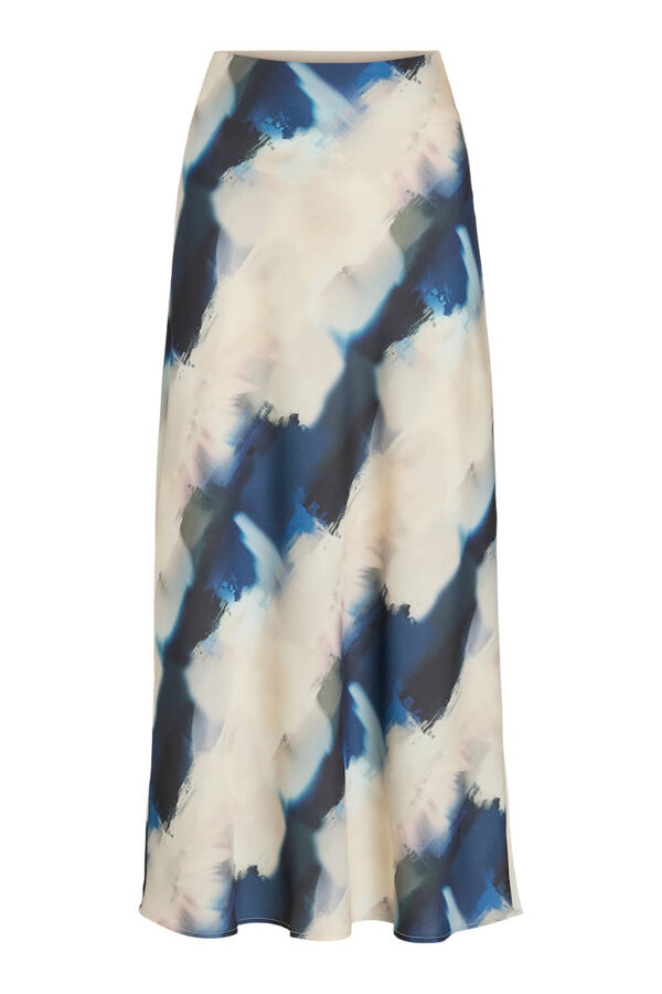 Vila Saia midi acetinada estampada Azul
