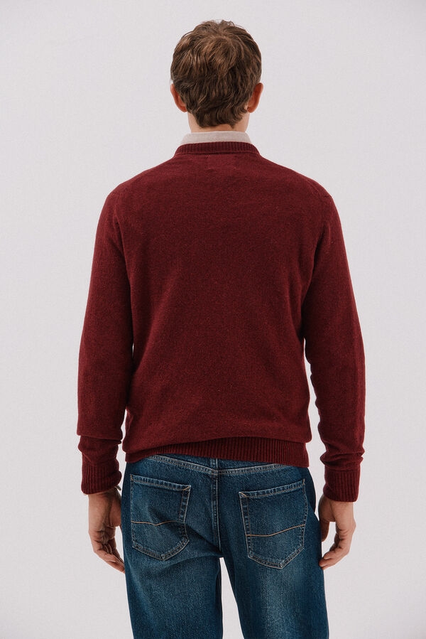 Cortefiel Jersey lana lambswool pico redondo Granate