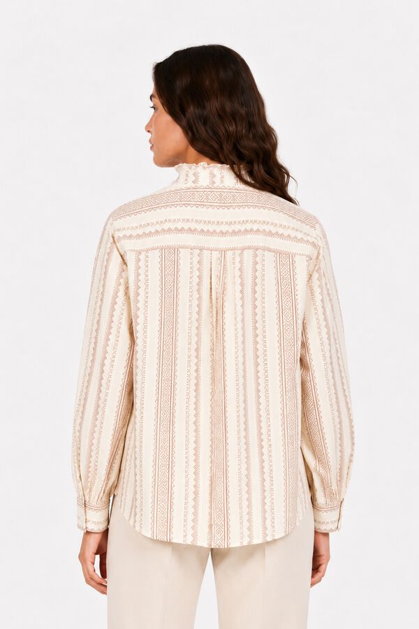Vila Blusa estampada com gola com folho Tostado