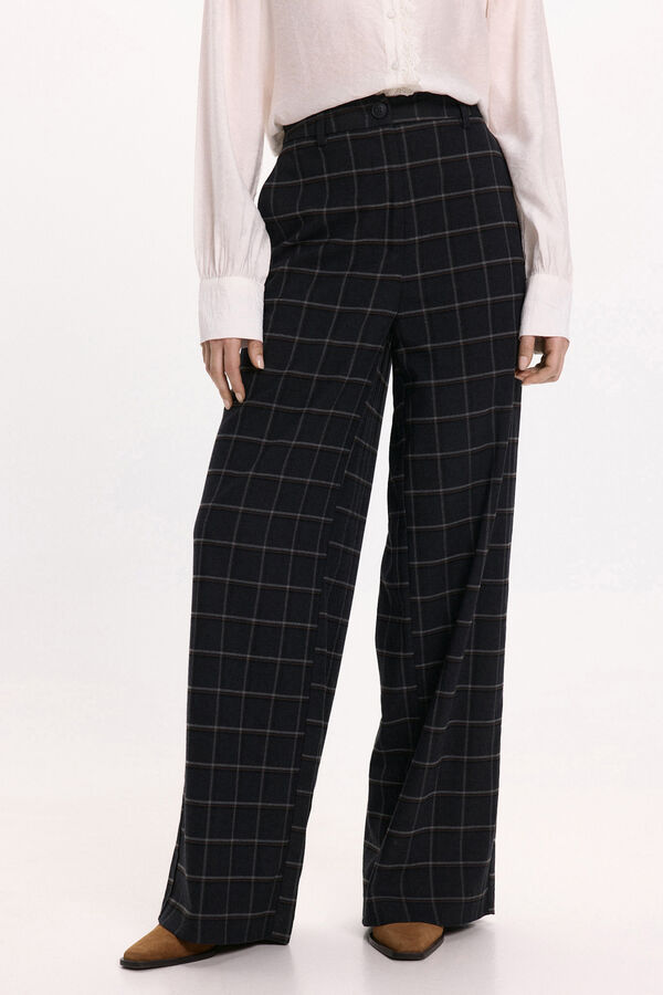 Vila Calça social xadrez com viscose Preto