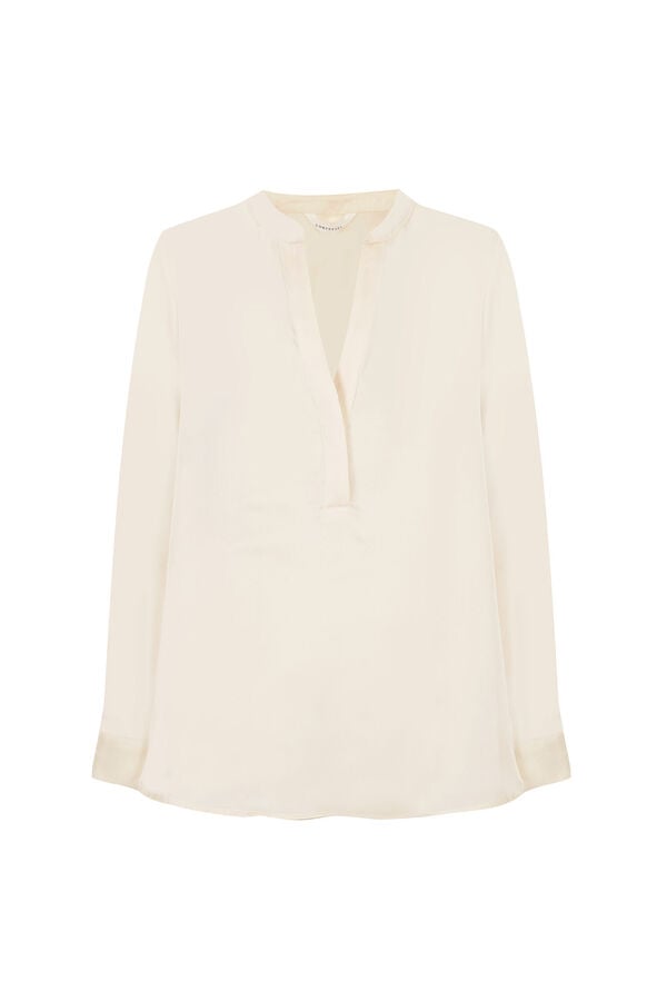 Cortefiel Satin-finish polo shirt blouse Ivory
