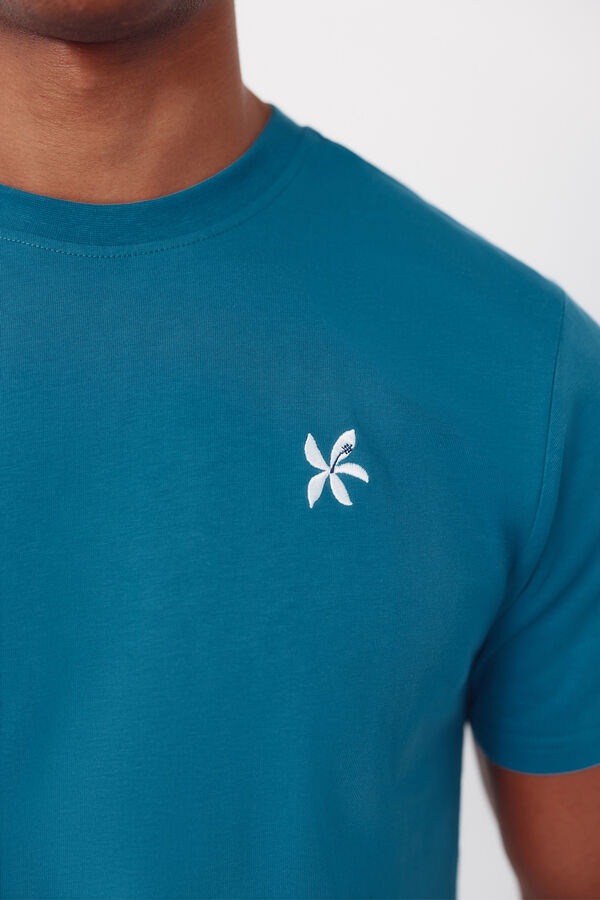 Cortefiel Embroidered T-shirt Blue