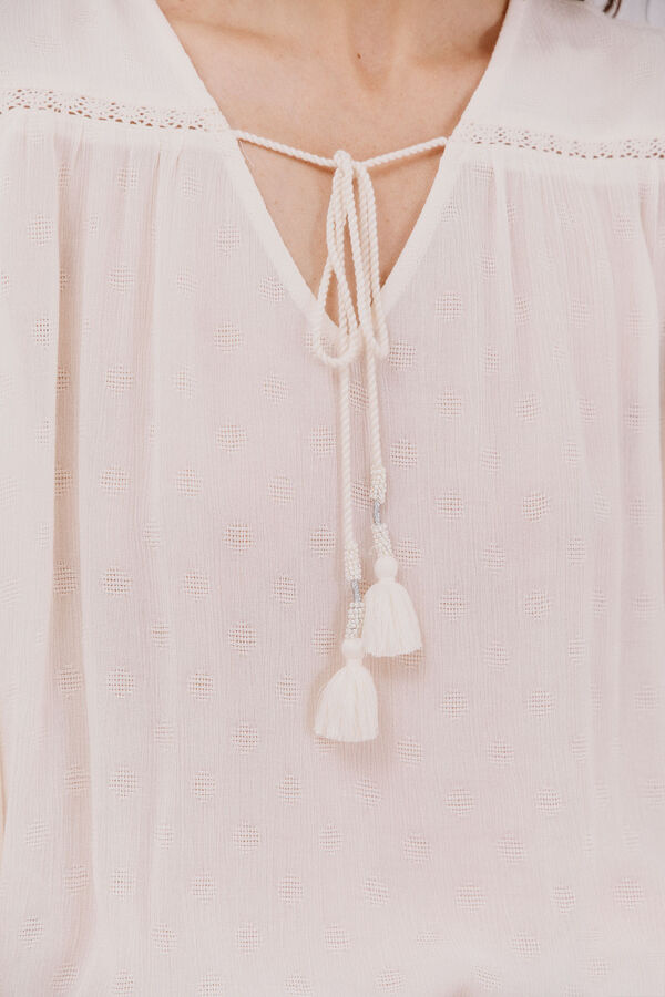 Cortefiel Blusa com borlas Branco