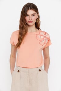 Cortefiel Camiseta bordado flor Naranja