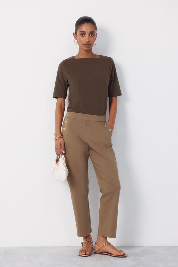 Cortefiel Cal&ccedil;as bot&otilde;es dourados Verde