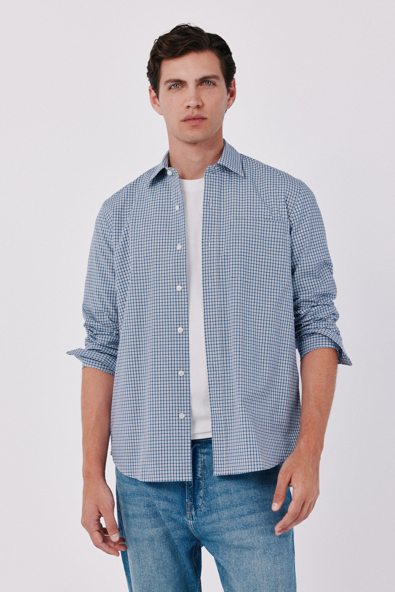 Cortefiel Cotton poplin plaid shirt
