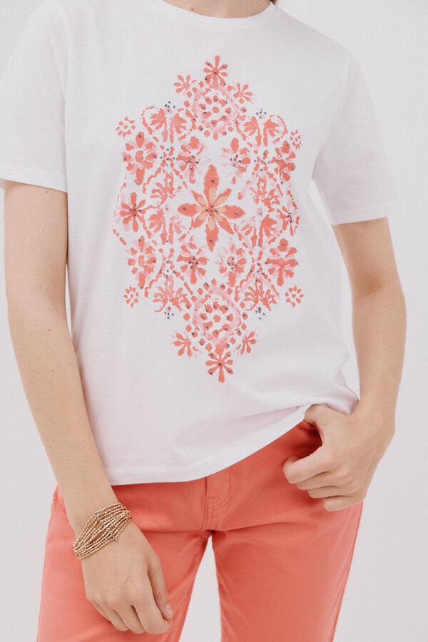 Cortefiel Positional print t-shirt White