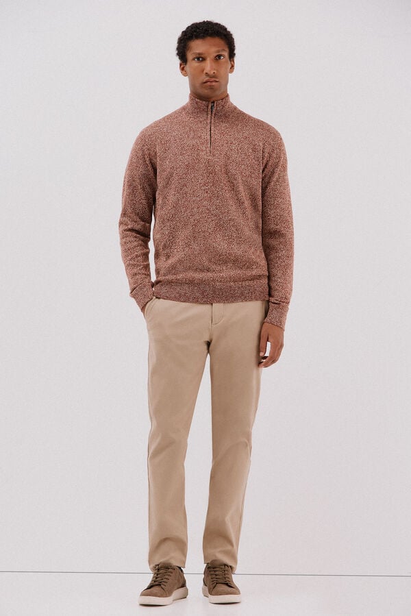 Cortefiel Twisted-knit wool jumper with zip Brown