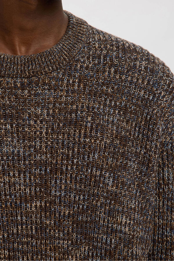 Selected Camisola de gola caixa 100% algodão orgânico Castanho