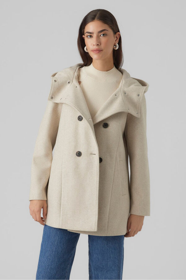 Vero Moda Sobretudo de tecido feminino com capuz Cinzento