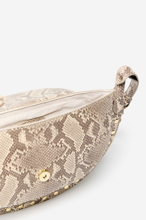 Cortefiel Studded flap flap bag Printed beige