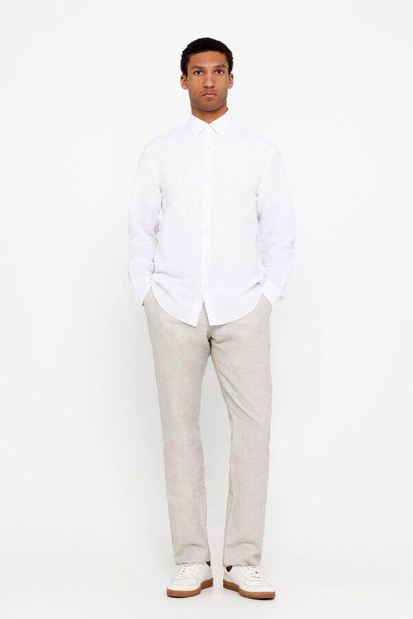 Cortefiel Plain linen/cotton shirt White