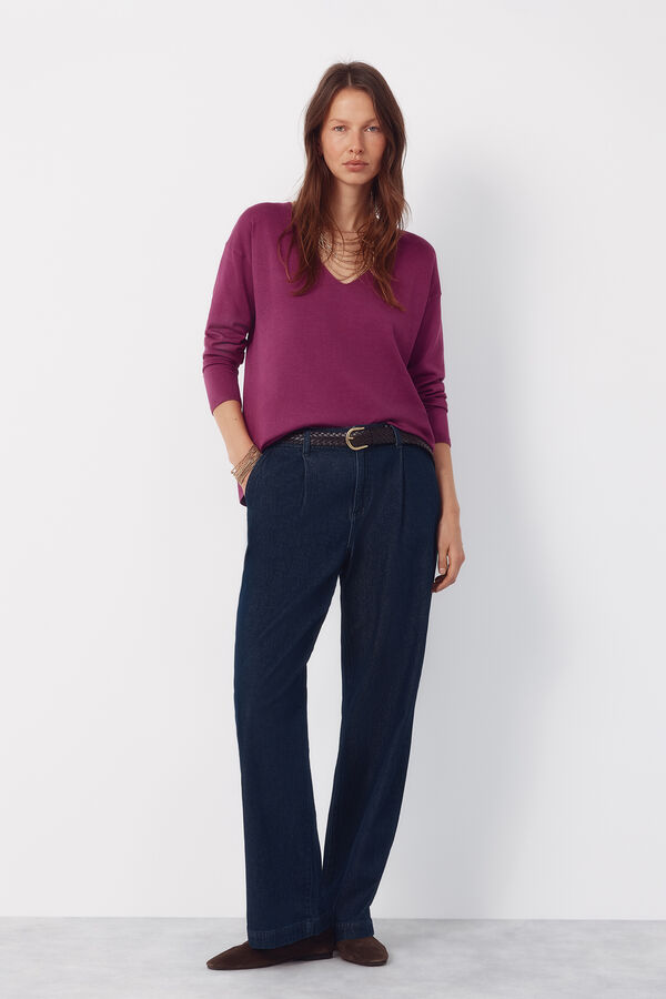 Cortefiel V-neck jumper Purple