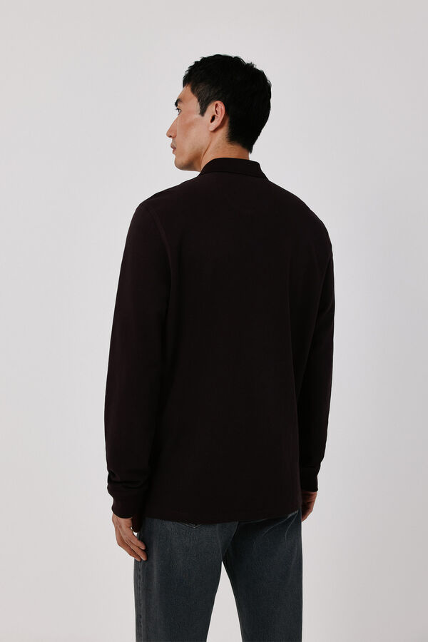 Cortefiel Basic long sleeve polo shirt Dark brown