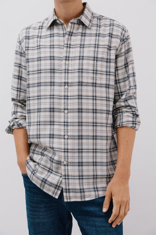 Cortefiel Tencel plaid shirt Ivory