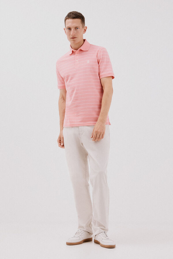 Cortefiel Striped piqué polo shirt Coral