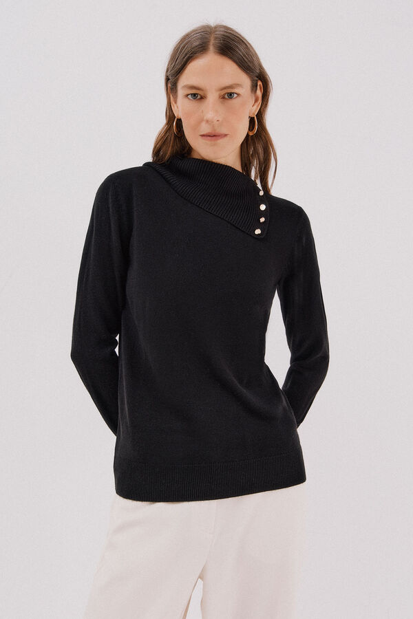 Cortefiel Button neck jumper Black