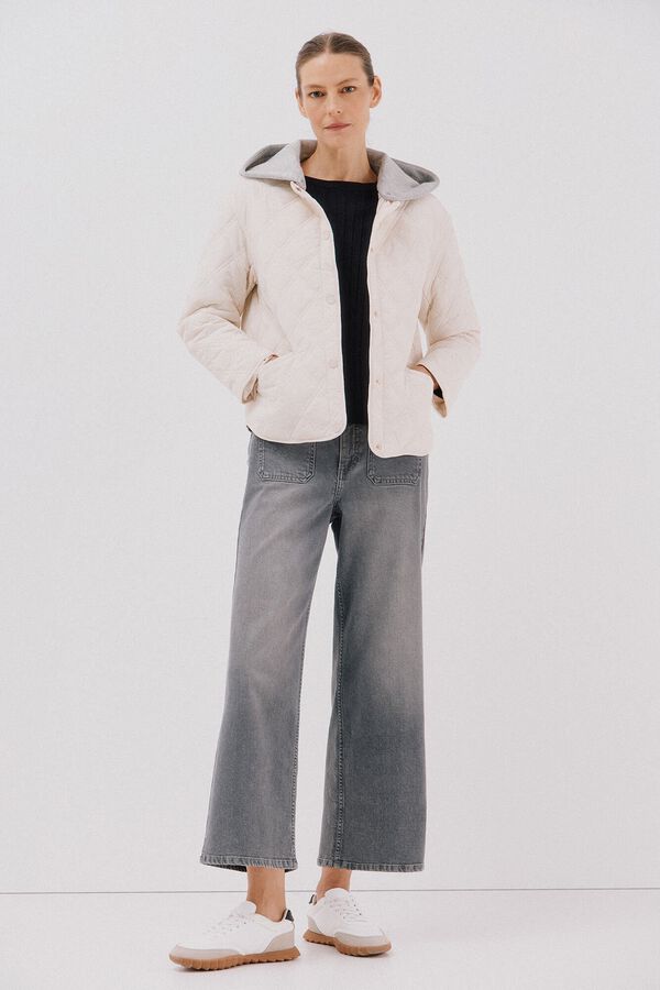 Cortefiel Short hood sweatshirt anorak Ivory