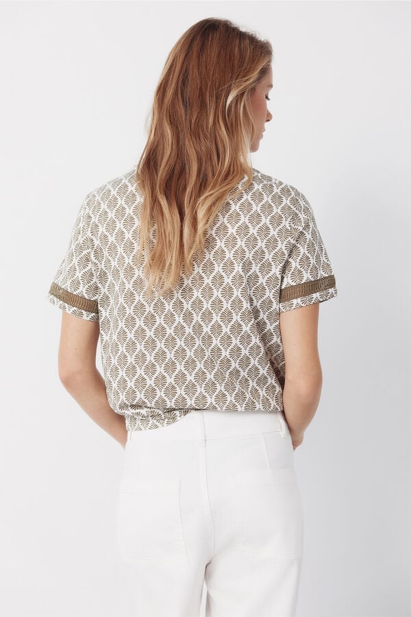 Cortefiel Hemstitch detail t-shirt Printed green