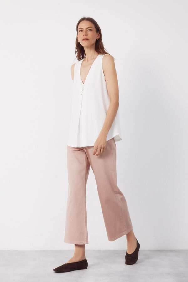 Cortefiel Long pleated top White