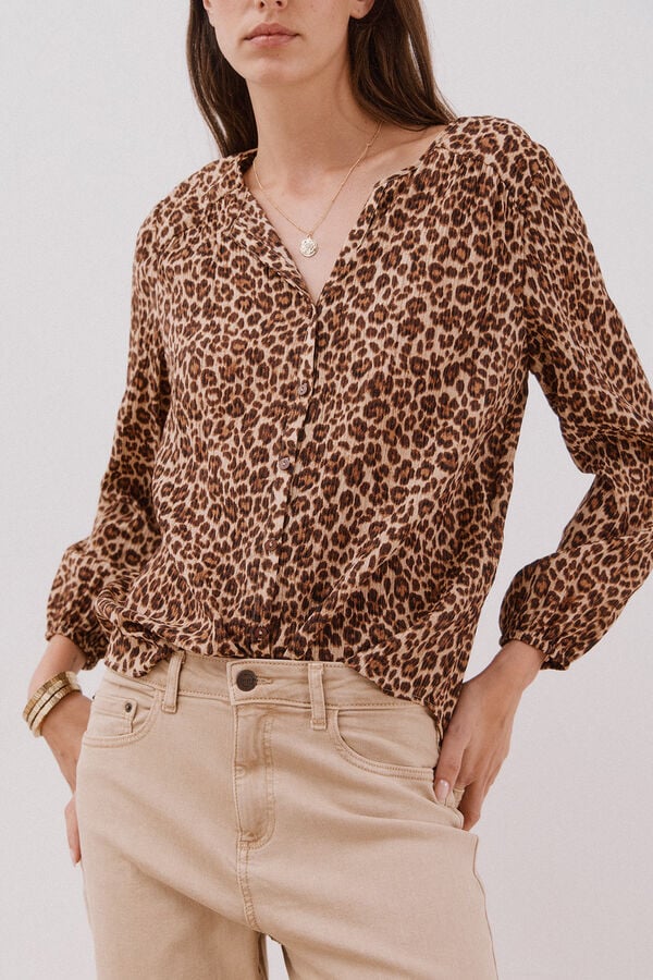 Cortefiel Blusa gola redonda Castanho