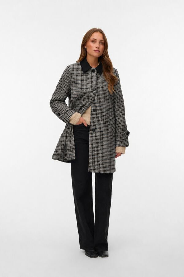 Vero Moda Sobretudo xadrez com gola em contraste Cinzento