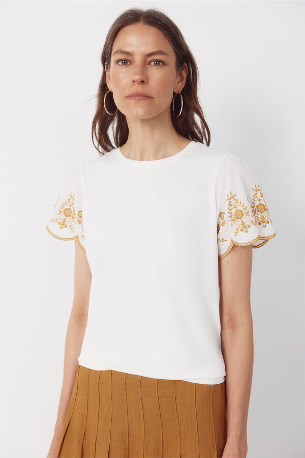 Cortefiel Manga com mangas bordado Branco