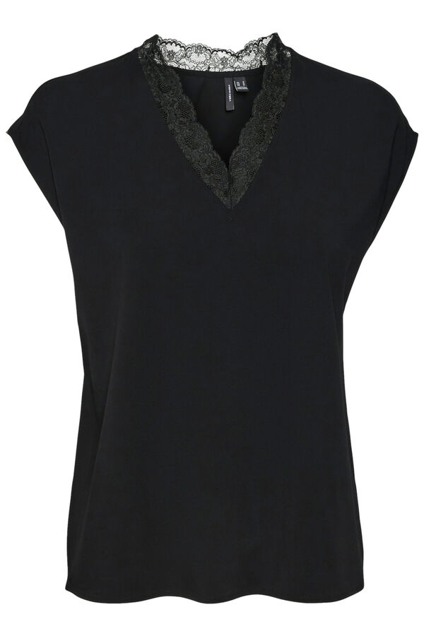Cortefiel Short-sleeved T-shirt with lace details Black