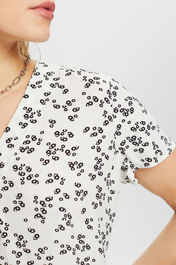 Cortefiel Floral print viscose short-sleeved blouse Printed white