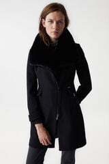 Salsa Jeans Abrigo de paño grace con efecto de pelo en el cuello Negro