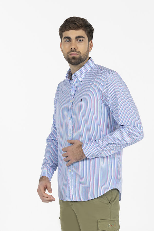 Cortefiel Combined stripe poplin shirt Printed blue