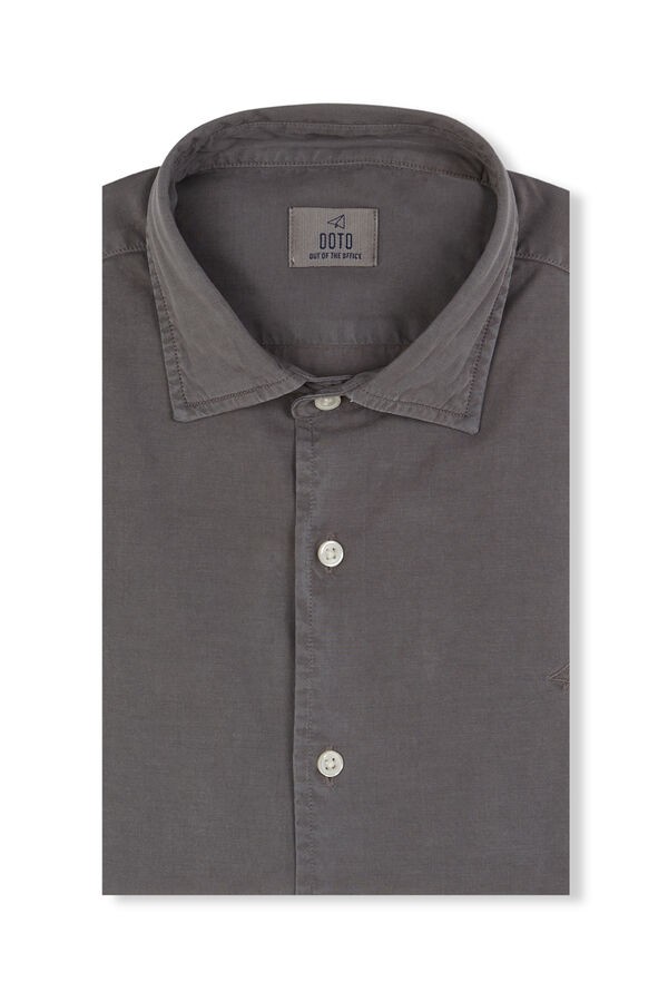 OOTO Camisa liso de algod&atilde;o tencel sarja Cinzento